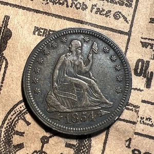Moneda de cuarto de libertad sentada de 1854, con flechas, tipo escaso - Imagen 1 de 14