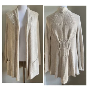 Willow & Clay Women’s Cardigan Sweater Beige Cream Open Front Patch Pockets Sz S - Picture 1 of 9