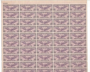US Scott #C16 mint never hinged sheet of 50 w/pl# block of 4, 5c violet winged - Picture 1 of 2