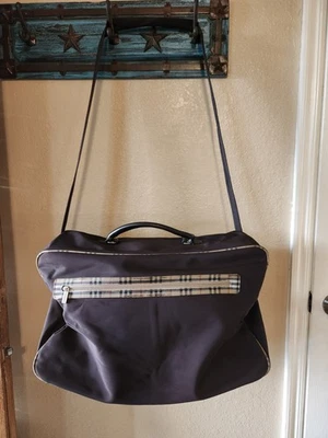 Vintage Burberry Fragrance Black Duffle Tote Bag Gray Novacheck Trim New - Image 1 of 4