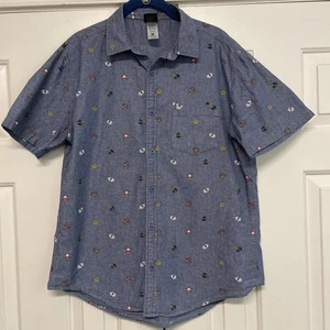 Super Mario Hemd Herren Mittelblau Button Down Nintendo Gamer 8 Bit Kurzarm - Bild 1 von 5