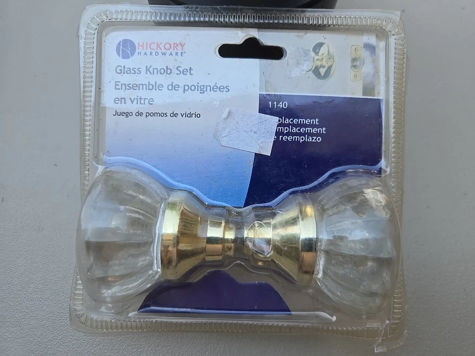 Manija de puerta de perilla de vidrio de repuesto de herrajes de nogal americano 1140 latón pulido nueva Foto 1 de 2