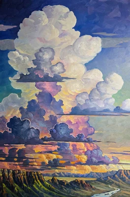 Искусство Юго-Запад печать подписанный холст жикле Хокинс облака небо импрессионизм R40 - Изображение 1 из 4