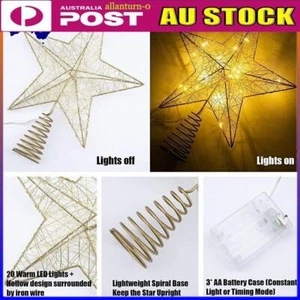 LED Tree Topper Star Christmas Decoration Top Xmas Star Light Up Glitter Gift AU - Picture 1 of 18
