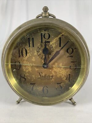 Vintage Metal Brass Victory Eight 8 Day Automatic Alarm Clock - Image 1 of 4