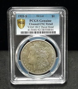 1921-S Morgan Silver Dollar - PCGS Cleaned-Unc. Detail Vam 1B-5 Thorn Head - 844 - Picture 1 of 5