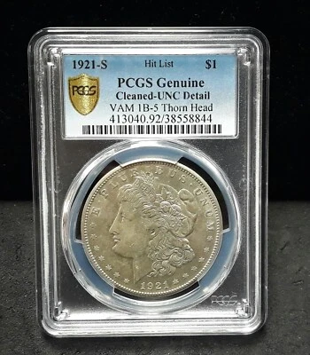 1921-S Morgan Silver Dollar - PCGS Cleaned-Unc. Detail Vam 1B-5 Thorn Head - 844 - Image 1 of 4