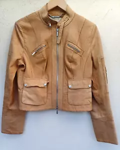 Karen Millen Brown Leather Jacket Size 14 Stylish Outerwear Fashion - Picture 1 of 13