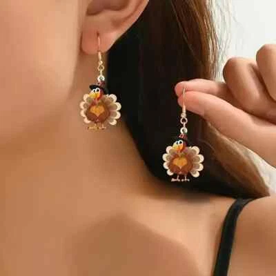 Festive Acrylic Thanksgiving Turkey Drop Earrings for Holidays and Parties - Image 1 of 4