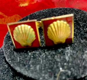 Cufflinks SHELL OIL Mens Cufflinks Vtg G Marked 1/20 10k G.E. - Picture 1 of 3