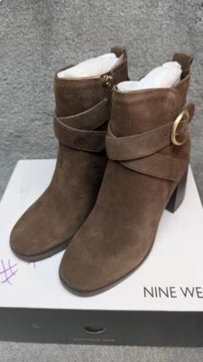 Botines Nine West Needyou Mujer Gamuza Tacón Bloque Talla 6M Marrón Nuevos Con Caja Foto 1 de 4