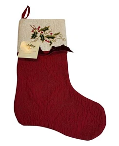 Wellesley Manor Quilted Cotton Embroidered Holly Christmas Stocking NEW - Picture 1 of 8