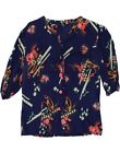 VINTAGE Womens 1/2 Sleeve Shirt Blouse UK 8 Small Navy Blue Floral BF20