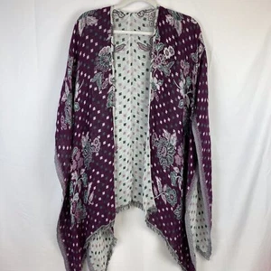 Chico's Reversible Pink-White Floral Medallion Ruana Wrap Open Cardigan NWT OS - Picture 1 of 9