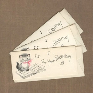 LOT OF 3 Vintage BUZZA-CARDOZO THANK YOU Gift Enclosure Cards, Cat Singing Music - Picture 1 of 5