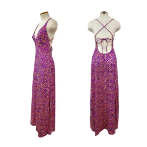 Vtg 70s High Tide California Strappy Crisscross Flower Power Dayglo Era Maxi - Picture 1 of 9