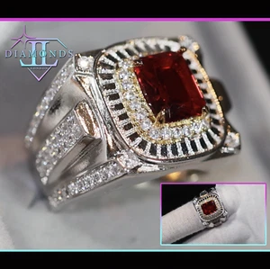 Simulierter Diamantring | Herren roter Diamantring | Herren Rubinring | Herren großer Ring - Bild 1 von 16