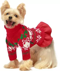 Christmas Turtleneck Dog Sweater Dog Clothes for Small Dogs Girl Red Medium - Picture 1 of 7