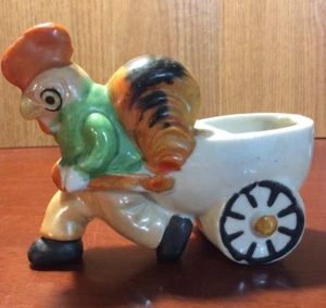 Vtg. Anthropomorphic Kitsch Rickshaw Rooster Ceramic Planter stamped Japan VGVC - Picture 1 of 11