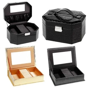 Jewellery Boxes Wth Mirror Ring Necklace Trinket Cosmetic Storage Case Organiser - Picture 1 of 4