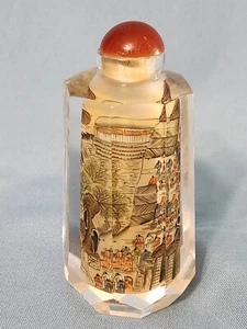 Vintage Octaginal Chinese Reverse Painted Snuff/Scent Bottle GREAT WALL OF CHINA - Picture 1 of 15