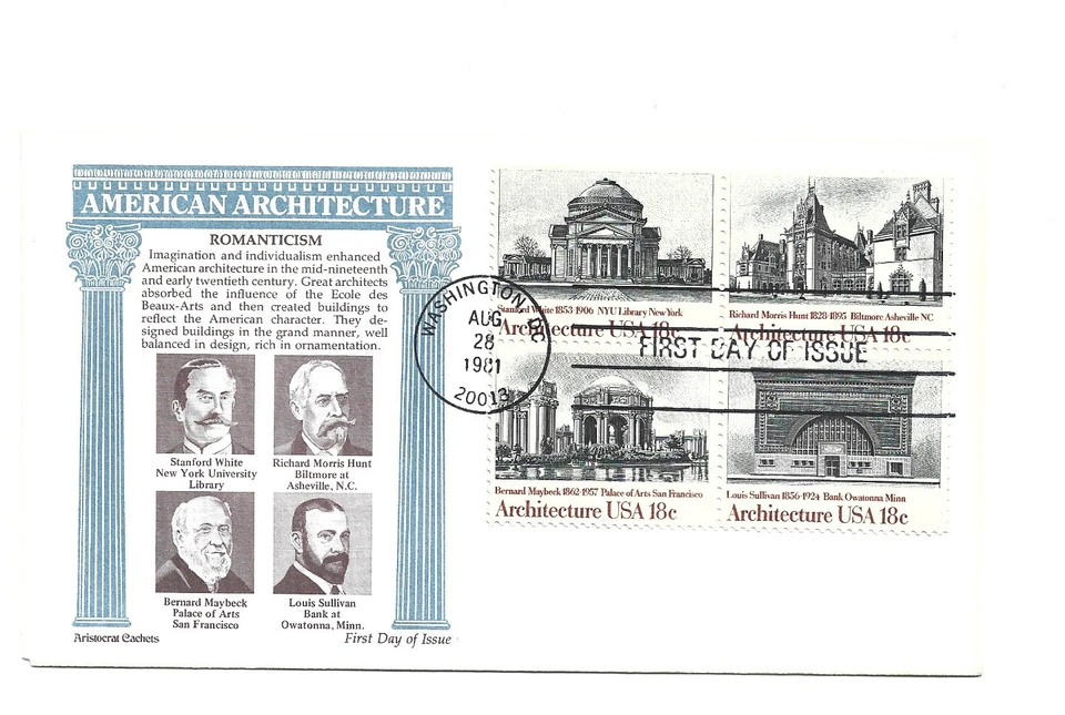 1928-31 Architecture 1981 Aristocrat Cachets, block of 4, FDC - Image 1 of 1