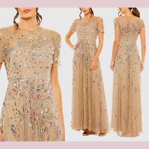 NEW$798 Mac Duggal [ 16 ] 93924 Embellished Sequin Detail A Line Gown Gold S1364 - Picture 1 of 12