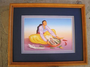 R C Gorman, MAIZE AZUL Navajo wood frame with glassd matted 11x14 PRINT - Picture 1 of 4