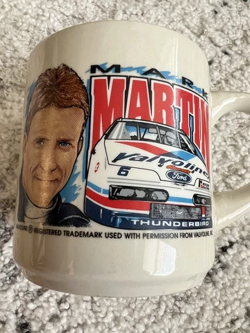 MARK MARTIN ROUSH RACING Valvoline #6 Ceramic Coffee Mug w/ Ford Thunderbird VTG Cover