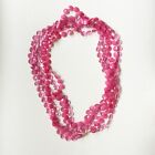 Vintage Hot Pink Triple Multi Strand Faceted Disc Beaded Long Flapper Necklace
