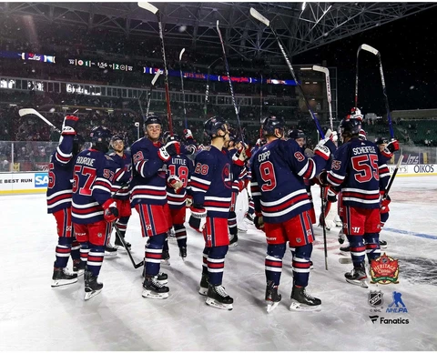 Winnipeg Jets Unsigned 2019 NHL Heritage Classic Team Celebration 8" x 10" Photo Cover