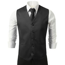 Brand Q SOLID Formal Waistcoat Dress Vest and Neck Tie 2PCS Wedding Prom Casual
