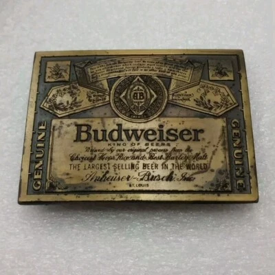 Vintage Budweiser Anheuser  ~ Busch Lager Beer Brass Belt Buckle ~ Made in USA - Image 1 of 4