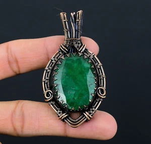 Emerald Handmade Gemstones Copper Wire Wrap Beautiful Pendant Jewelry - Picture 1 of 6