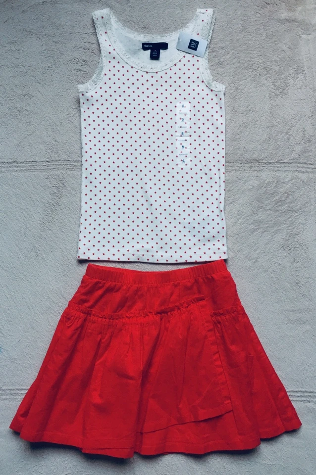 Gap Kids Tank Top, Gymboree Red Flared Skirt, Girls Size 6/7, Stars, Both NEW - Image 1 of 4