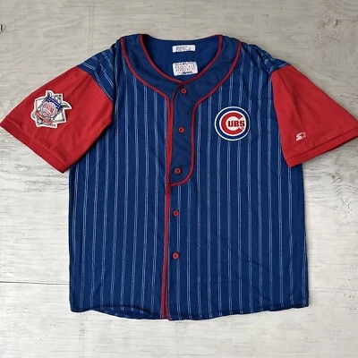 Vintage 90s MLB Chicago Cubs Starter Pin Stripped Baseball Jersey Size Large - Image 1 of 4
