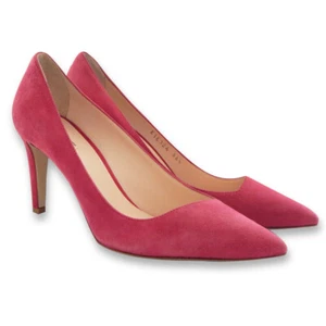 NEU $ 648 Giorgio Armani asymmetrische spitz zulaufende Wildleder-Pumps – kirschrot – 36 1/2 - Bild 1 von 7