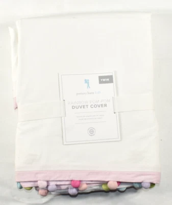 Funda nórdica doble Pottery Barn Kids Rainbow Pom blanca y multicolor NUEVA Foto 1 de 4