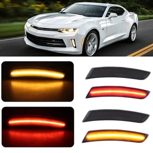 For Chevrolet Camaro 2016-2021 Smoked LED Side Marker Light Front Rear Amber Red - Picture 1 of 9