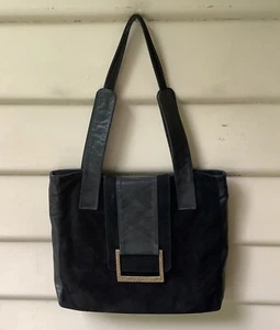 Lilla Lane Bag Shoulder Black Suede & Leather Boho Brass Large Grey Inner As New - Picture 1 of 14
