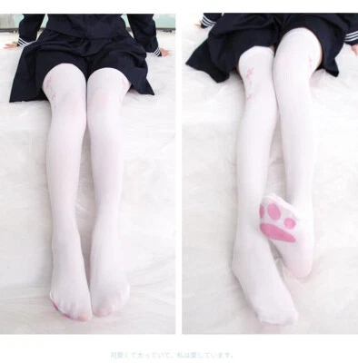 Чулки/колготки Sakura Print выше колена 120D Бархатная Кошачья Лапа Нижний Цвет Белый - Изображение 1 из 4