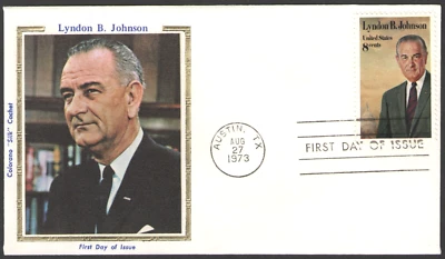 First Day Cover USA 1973 LYNDON B. JOHNSON Colorano Silk Cachet - Austin TX - Image 1 of 2