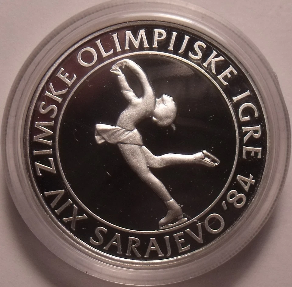 Large Silver Proof Yuoslavia 1983 100 Dinara~Olympic Figure Skating~Free Ship - Image 1 of 2