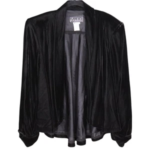Vintage Alex Evenings Black Velvet Open Front Jacket Petite Small Rayon Blend - Bild 1 von 7