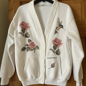 Vintage Damen Sweatshirt Strickjacke weiß Button Down Medium/Large - Bild 1 von 5