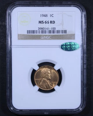 1948 Lincoln Wheat Cent - 1c NGC MS66 RD CAC ✅ - Red - Gorgeous Coin! - Image 1 of 4