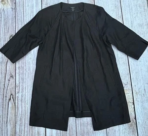 VTG Talbots Black Irish Linen Collarless 3/4 Sleeve Jacket Size XL Lagenlook - Picture 1 of 10