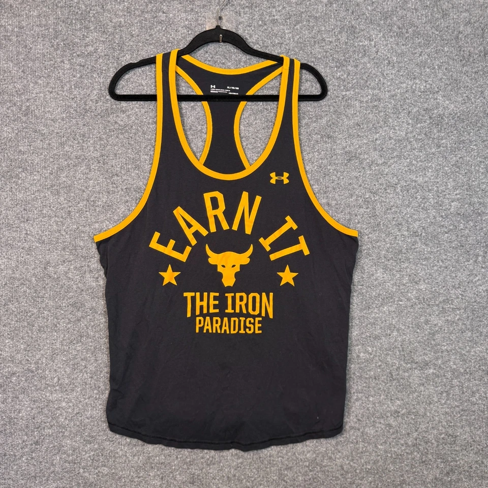 Camiseta regata Under Armour Project Rock masculina GG preta sem mangas musculosa - Imagem 1 de 4