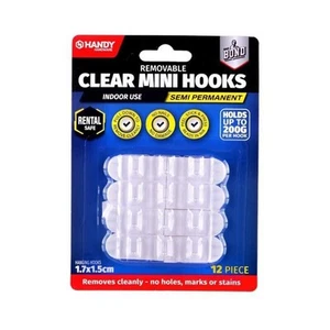 12pk Removable Hooks Plastic 1.7cm x 1.5cm Holding Weight 200g - Picture 1 of 4
