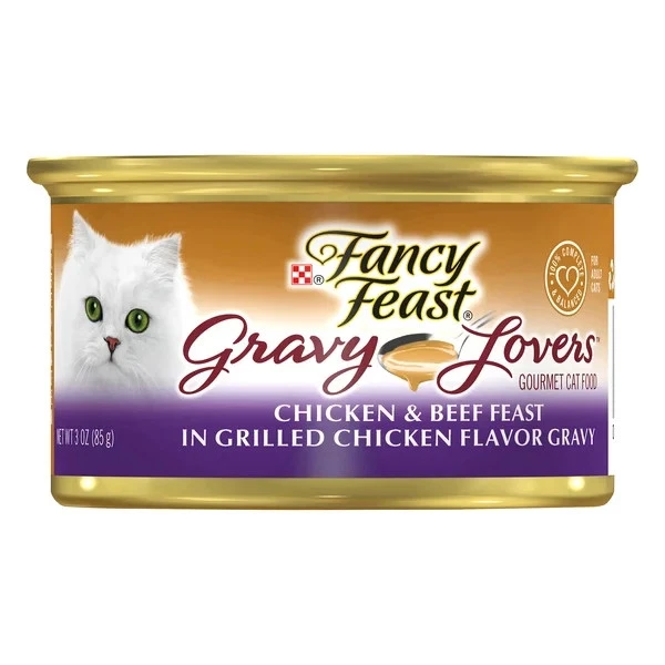 ( 4 Pack ) Fancy Feast Cat Food, Gourmet, Grilled, Chicken & Beef In Gravy 3 Oz
